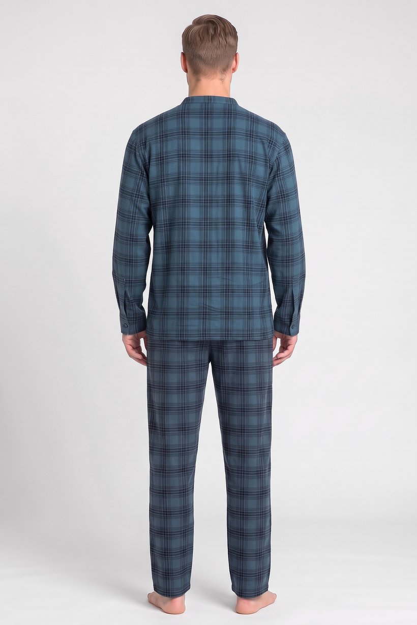 Men 2 Pieces Plaid Shirt And Pants Pajama Set, Multicolor
