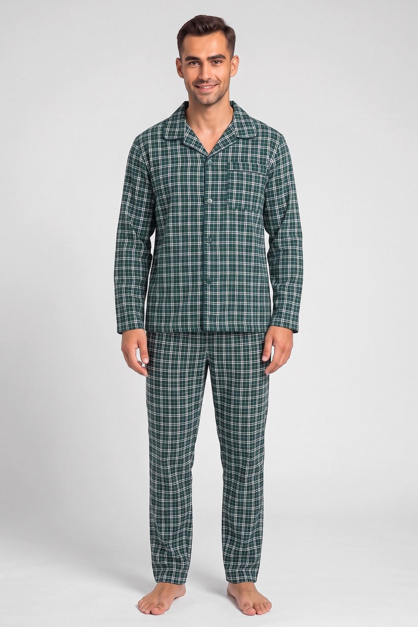Men 2 Pieces Plaid Print Shirt And Pants Pajama Set, Multicolor