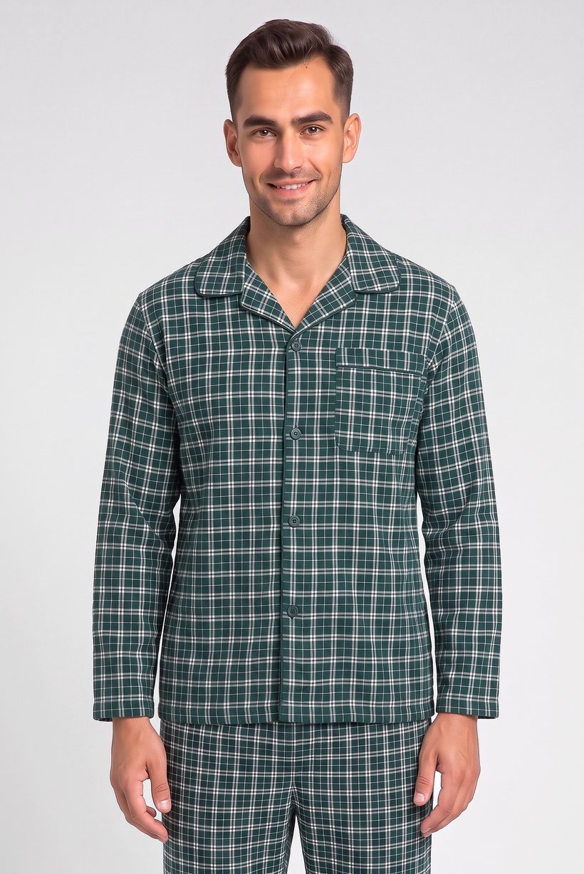 Men 2 Pieces Plaid Print Shirt And Pants Pajama Set, Multicolor