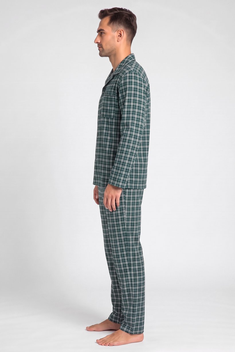Men 2 Pieces Plaid Print Shirt And Pants Pajama Set, Multicolor