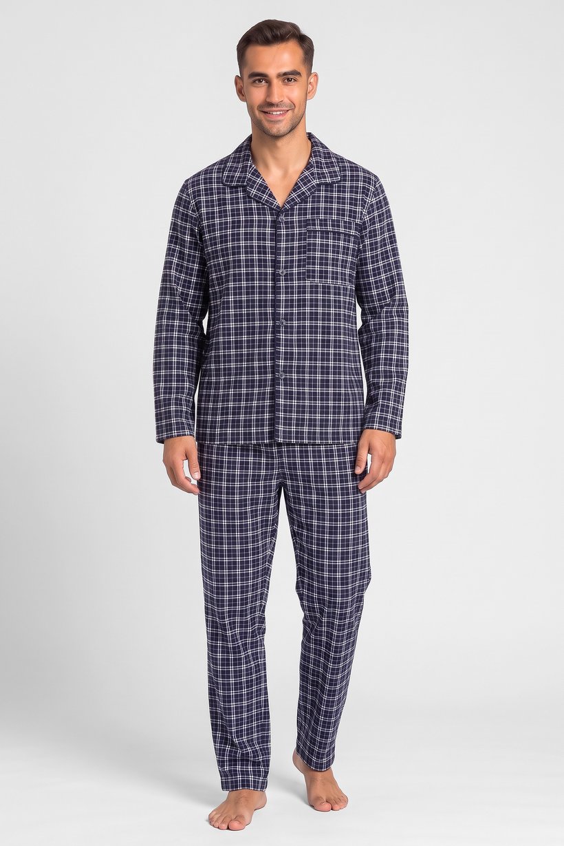Men 2 Pieces Plaid Long Sleeve Shirt And Pants Pajama Set, Multicolor