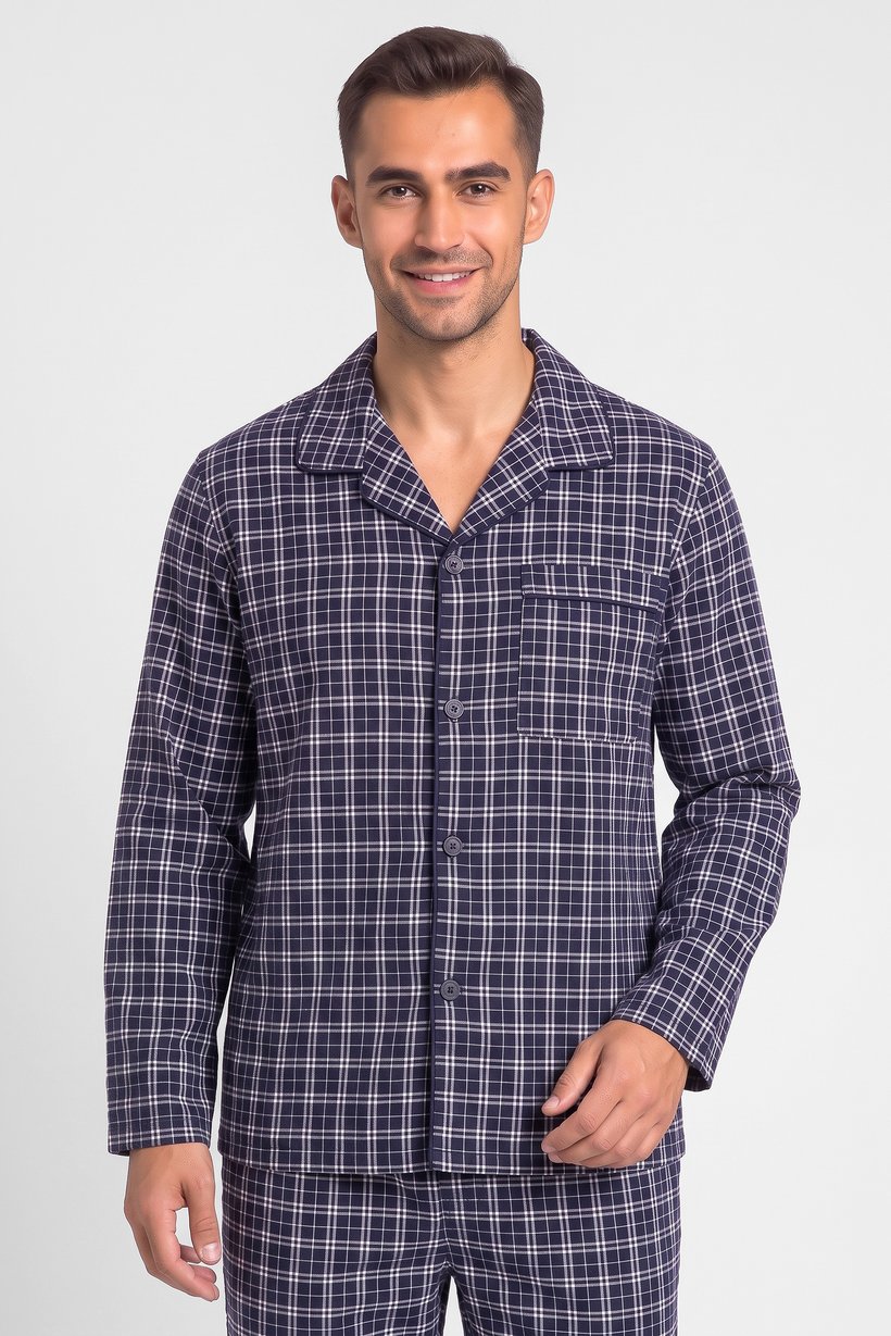 Men 2 Pieces Plaid Long Sleeve Shirt And Pants Pajama Set, Multicolor