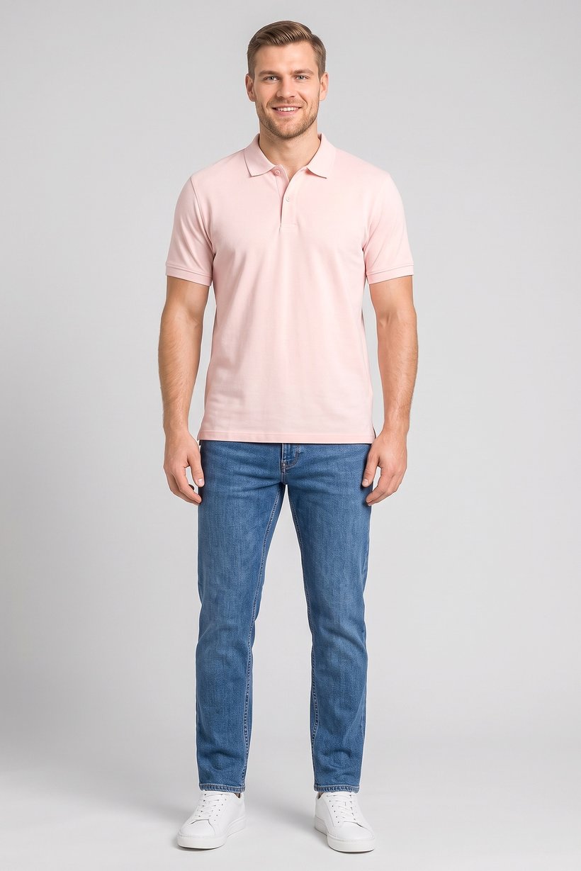 Men Regular Fit Plain Short Sleeve Polo Shirts, Light Pink