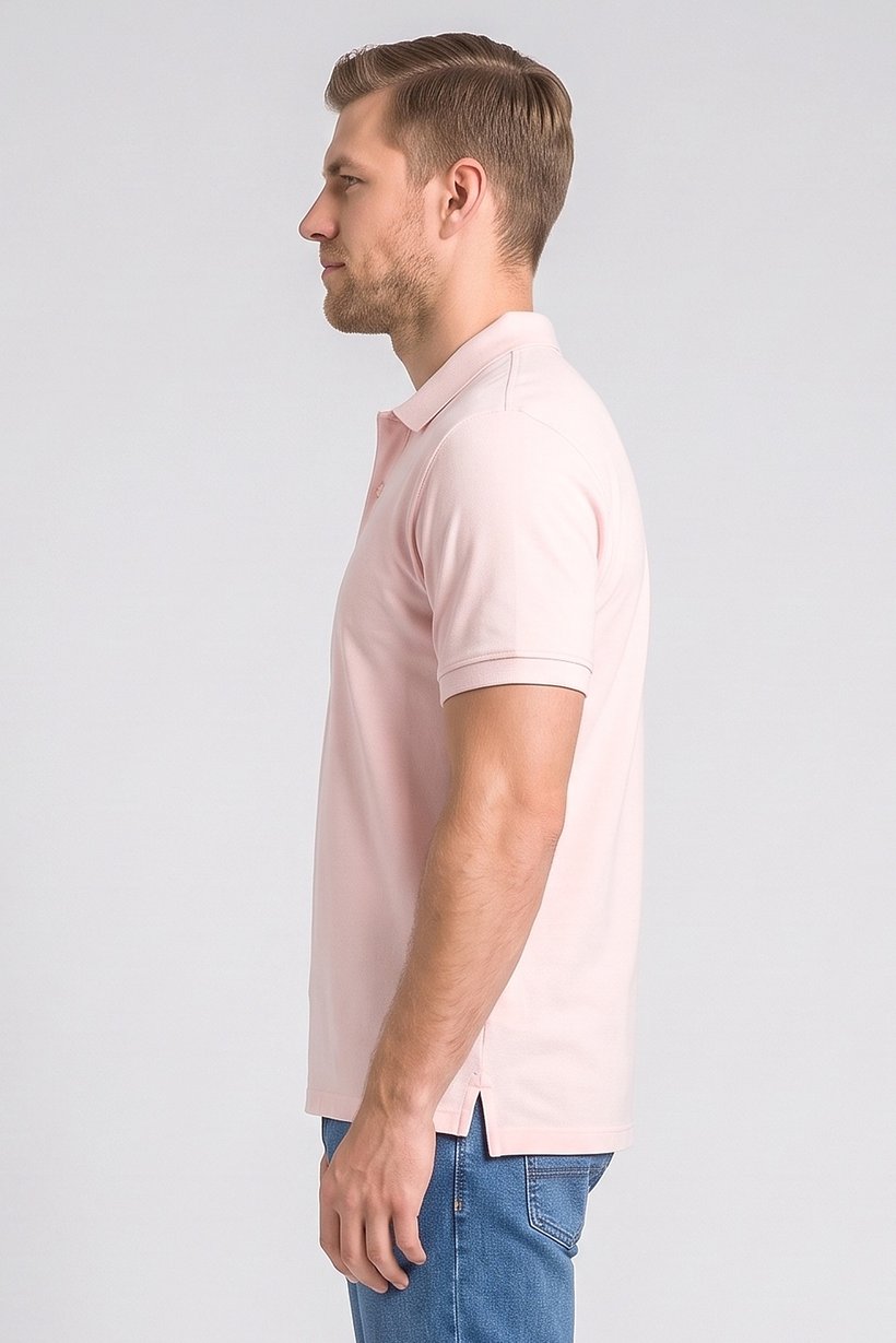 Men Regular Fit Plain Short Sleeve Polo Shirts, Light Pink