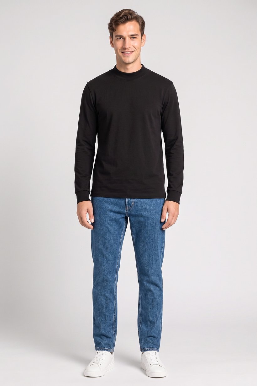 Men Crew Neck Solid Long Sleeve Sweatshirt, Black