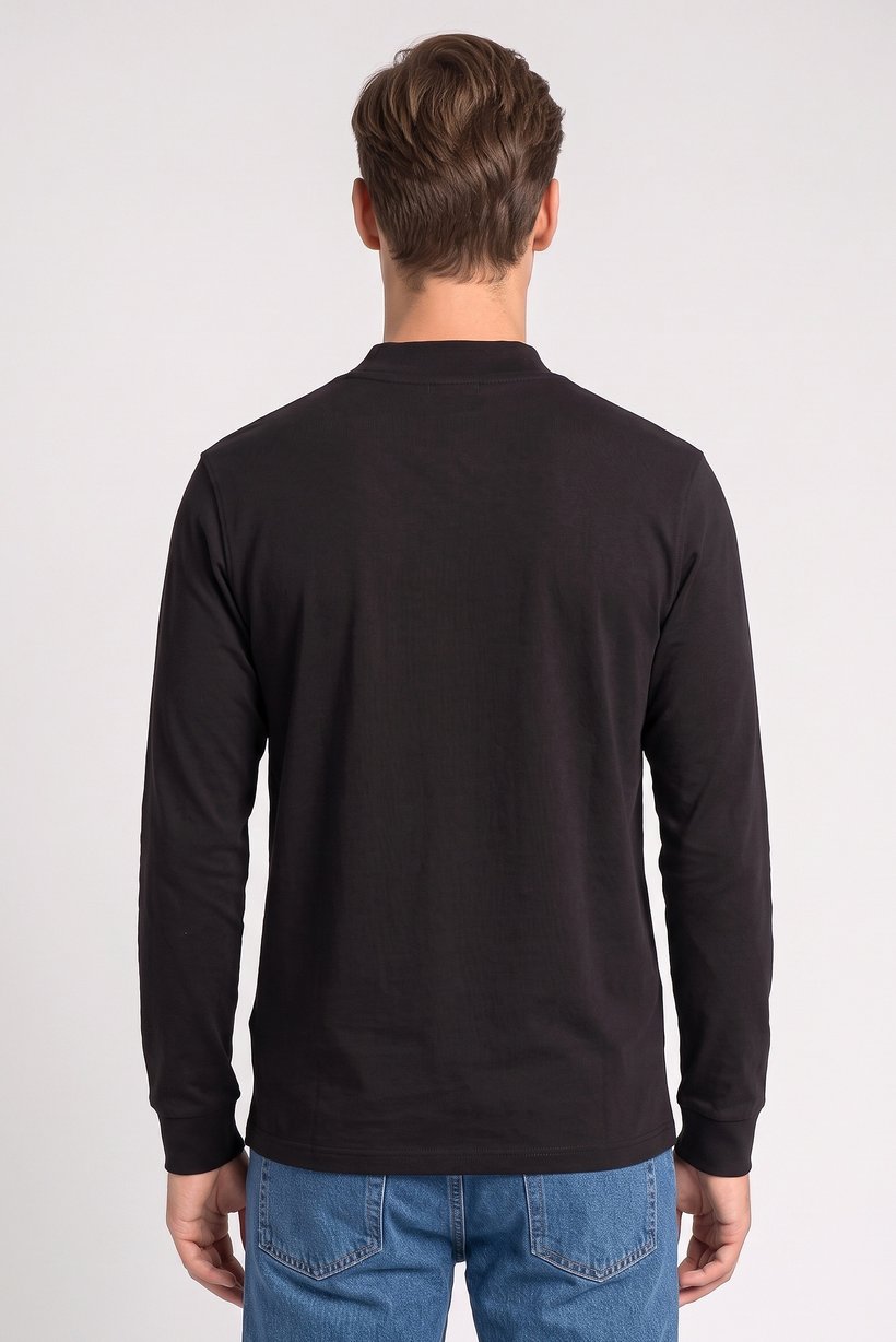 Men Crew Neck Solid Long Sleeve Sweatshirt, Black