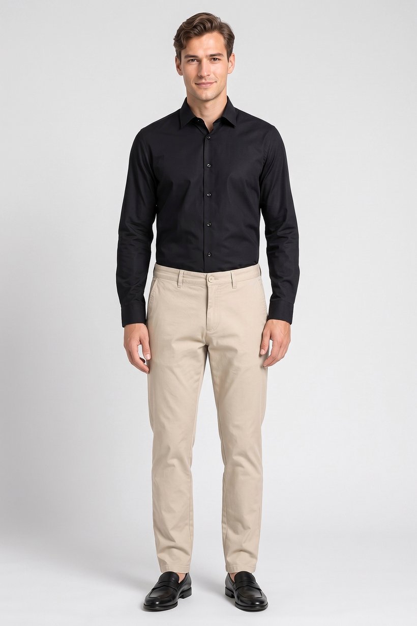 Men Straight Fit Solid Chino Pants, Beige