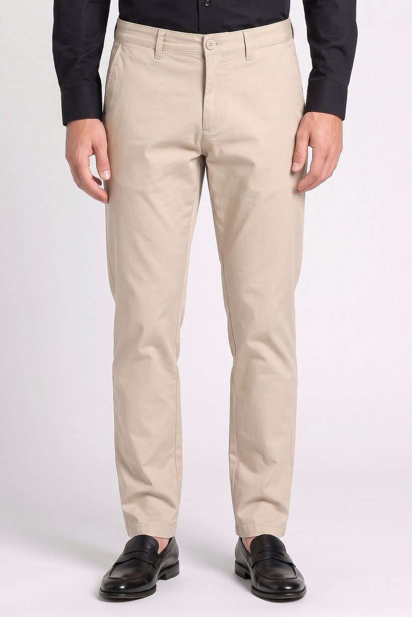 Men Straight Fit Solid Chino Pants, Beige