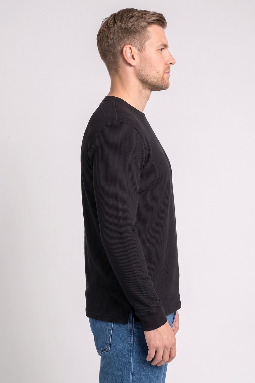 Men Crew Neck Textured Sweater, Black