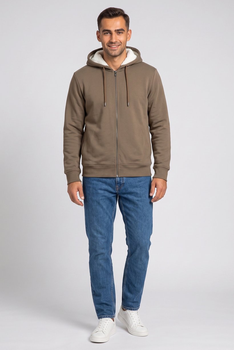 Men Regular Fit Long Sleeve Outdoor Hoodie, Taupe