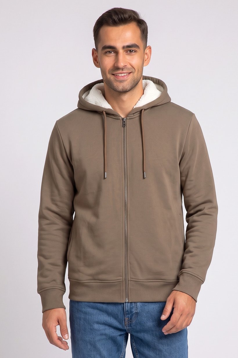 Men Regular Fit Long Sleeve Outdoor Hoodie, Taupe