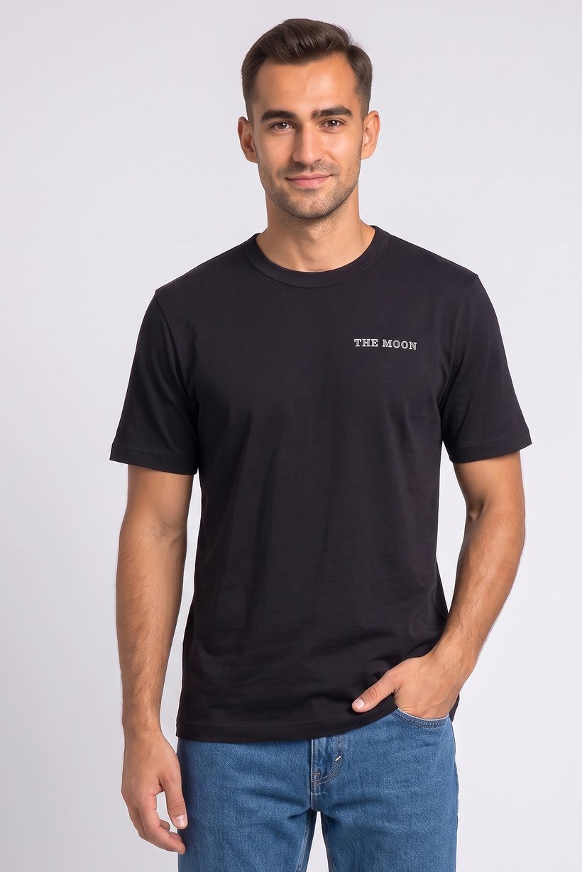 Men Crew Neck Short Sleeve Graphic Print T-Shirt, Black