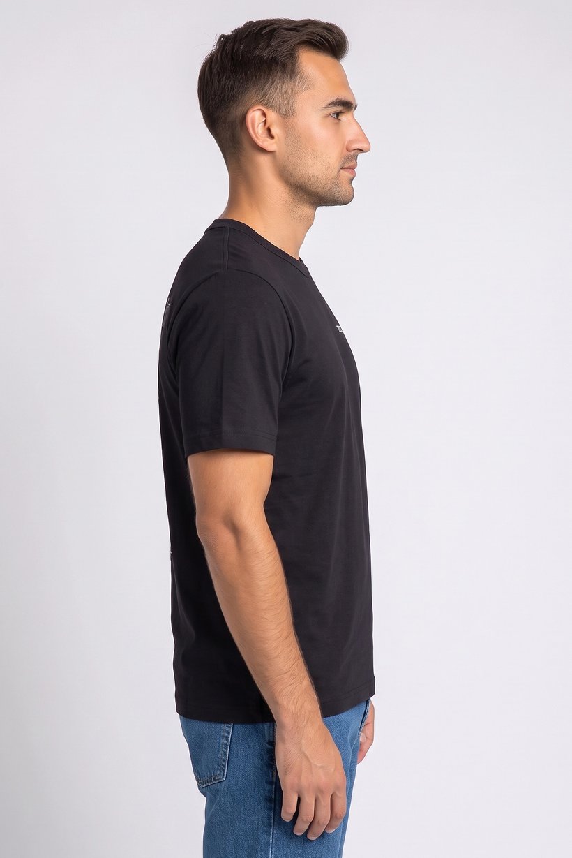 Men Crew Neck Short Sleeve Graphic Print T-Shirt, Black