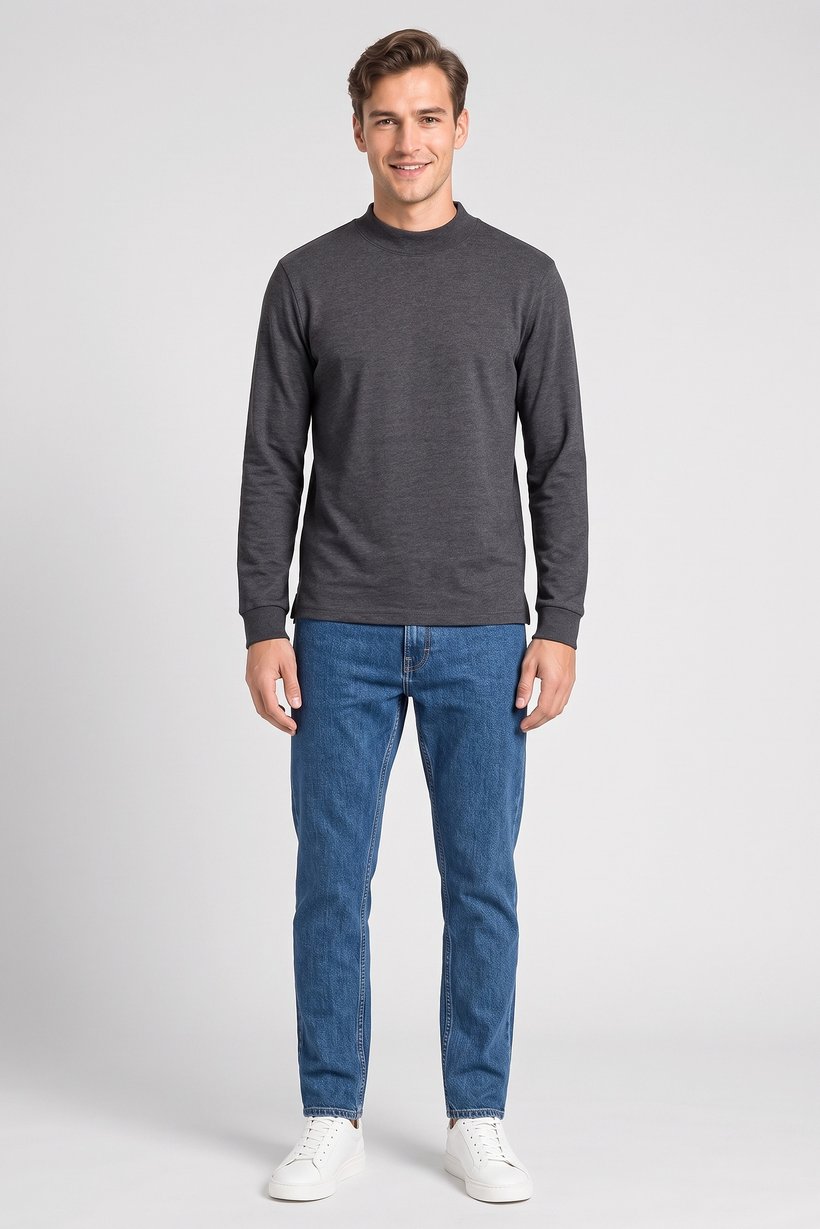 Men Regular Fit Heather Long Sleeve Sweatshirt, Dark Grey