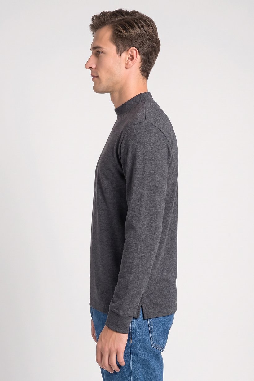 Men Regular Fit Heather Long Sleeve Sweatshirt, Dark Grey