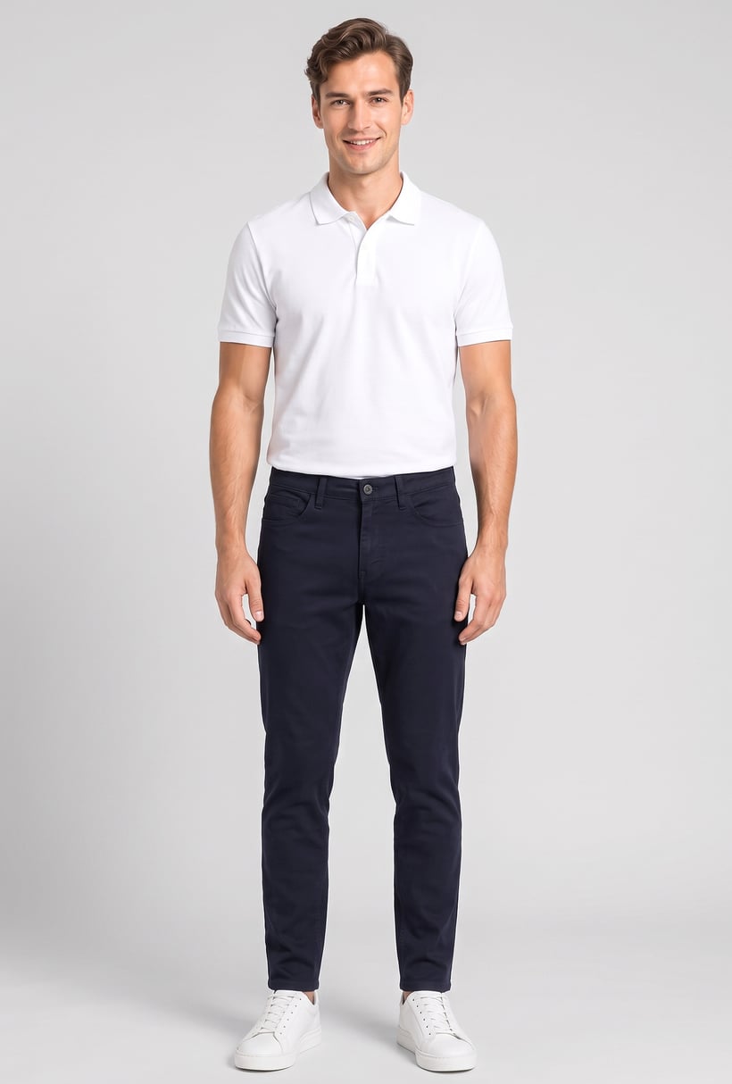 Men Regular Fit Plain Chino Pants, Navy Blue