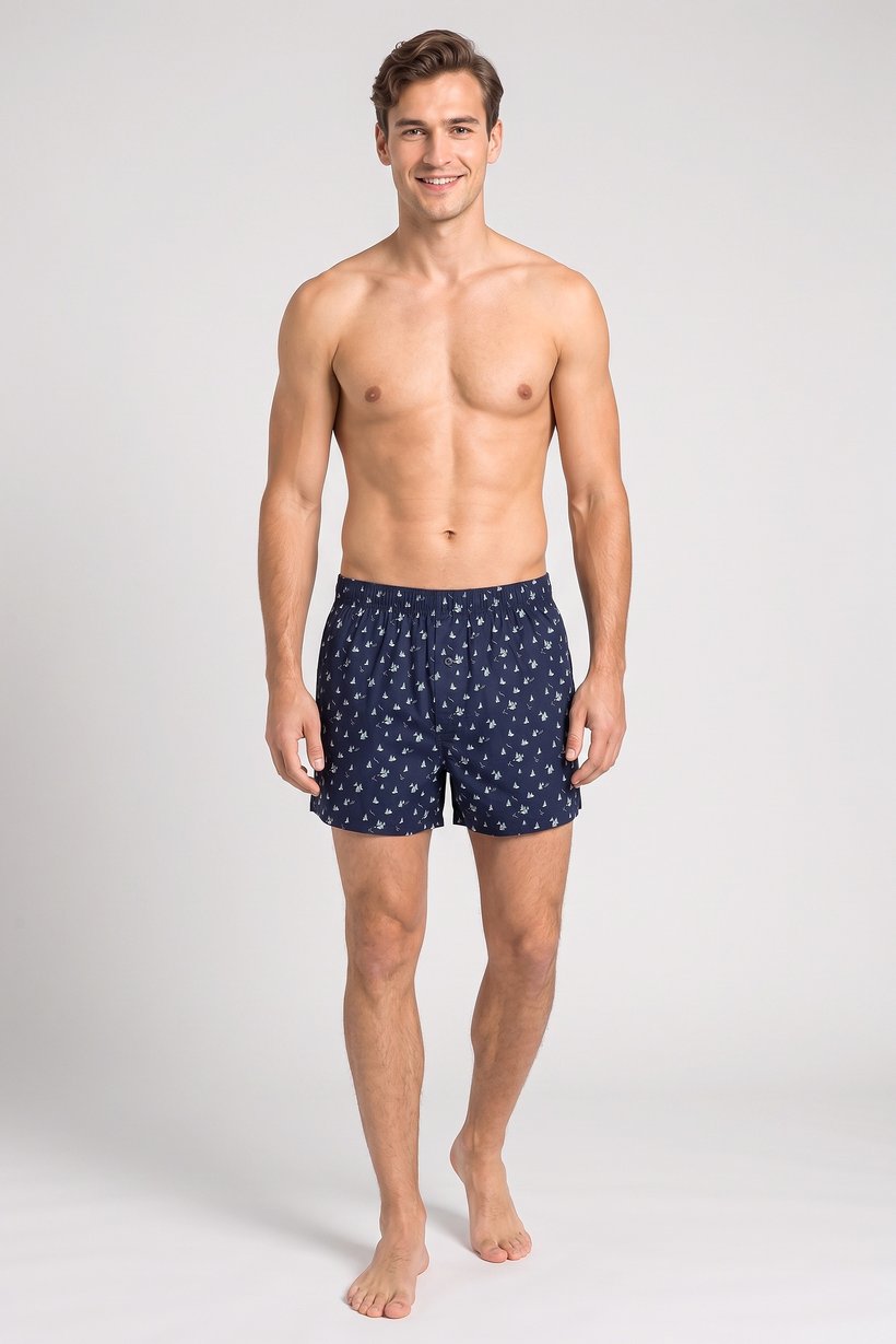 Men Allover Print Pull On Boxer, Navy Blue