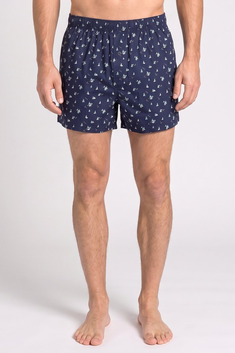 Men Allover Print Pull On Boxer, Navy Blue