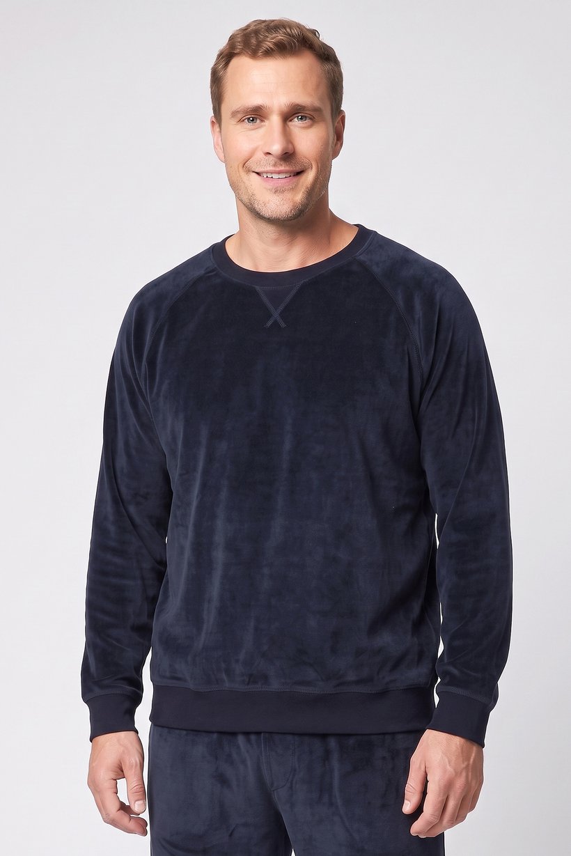 Men 2 Pcs Long Sleeve Sweatshirt And Pyjama Pants, Navy