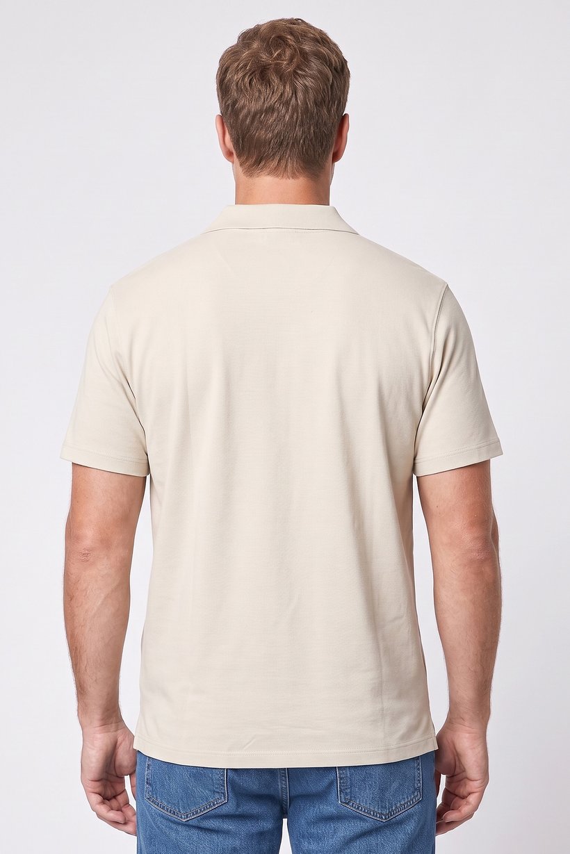 Men Regular Fit Solid Short Sleeve Polo Shirt, Beige