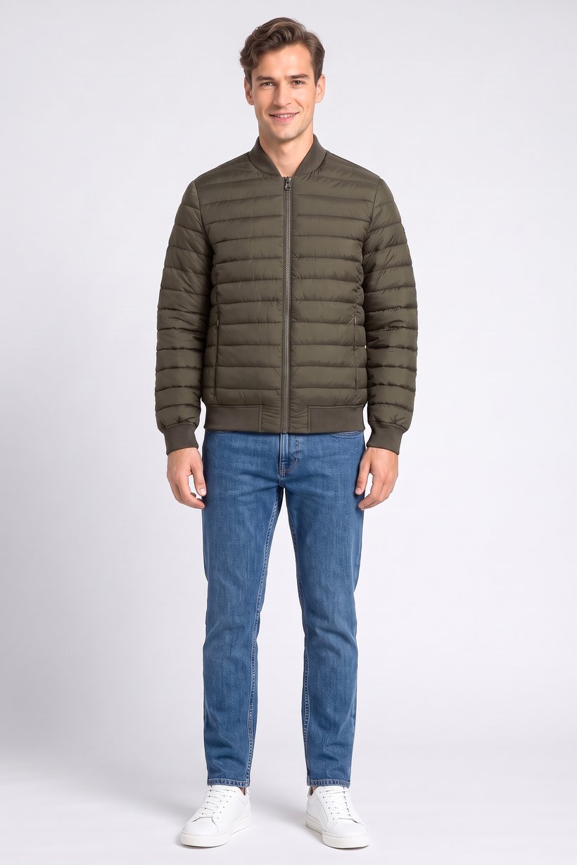 Men Quilted Puffer Jacket, Dark Olive