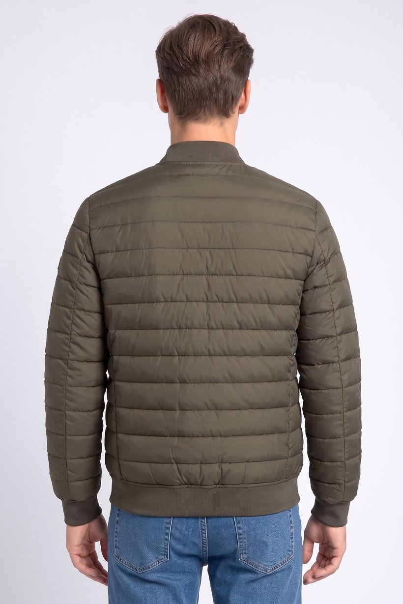 Men Quilted Puffer Jacket, Dark Olive