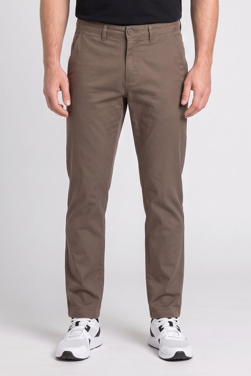 Men Slim Fit Solid Chino Pants, Dark Taupe