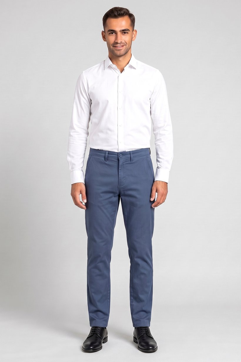 Men Slim Fit Solid Chino Pants, Dusty Blue