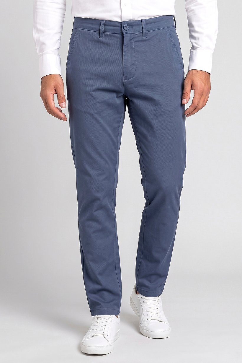 Men Slim Fit Solid Chino Pants, Dusty Blue