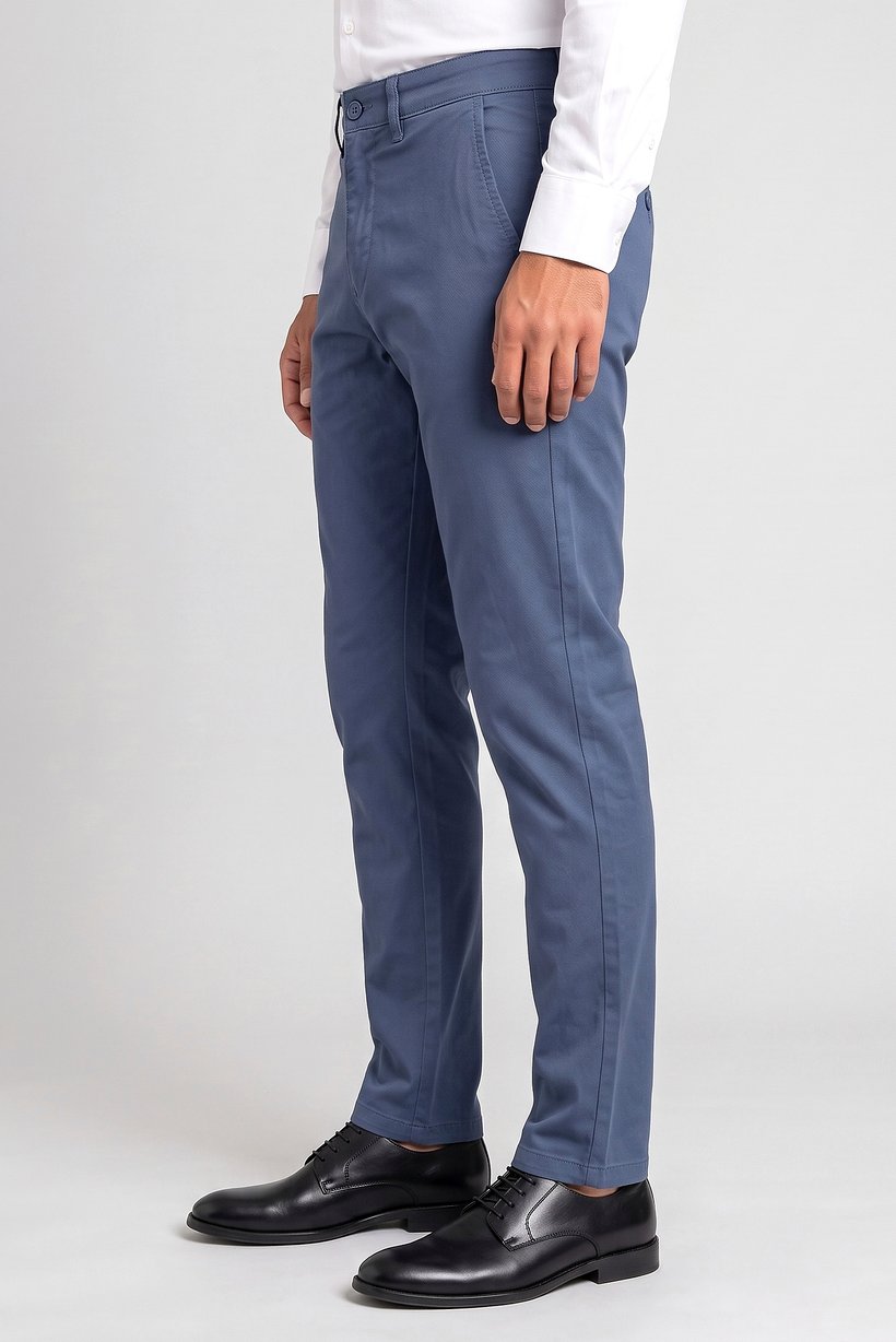 Men Slim Fit Solid Chino Pants, Dusty Blue
