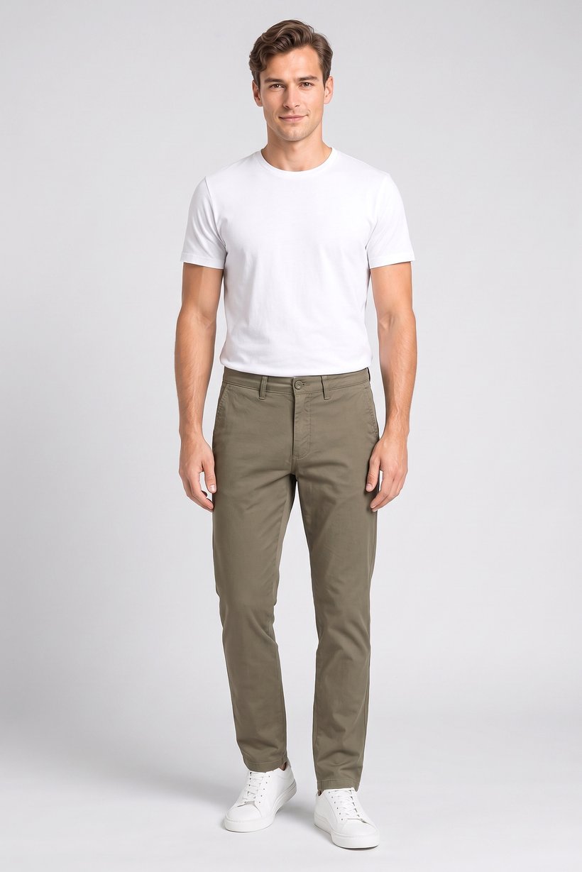 Men Straight Fit Solid Chino Pants, Olive