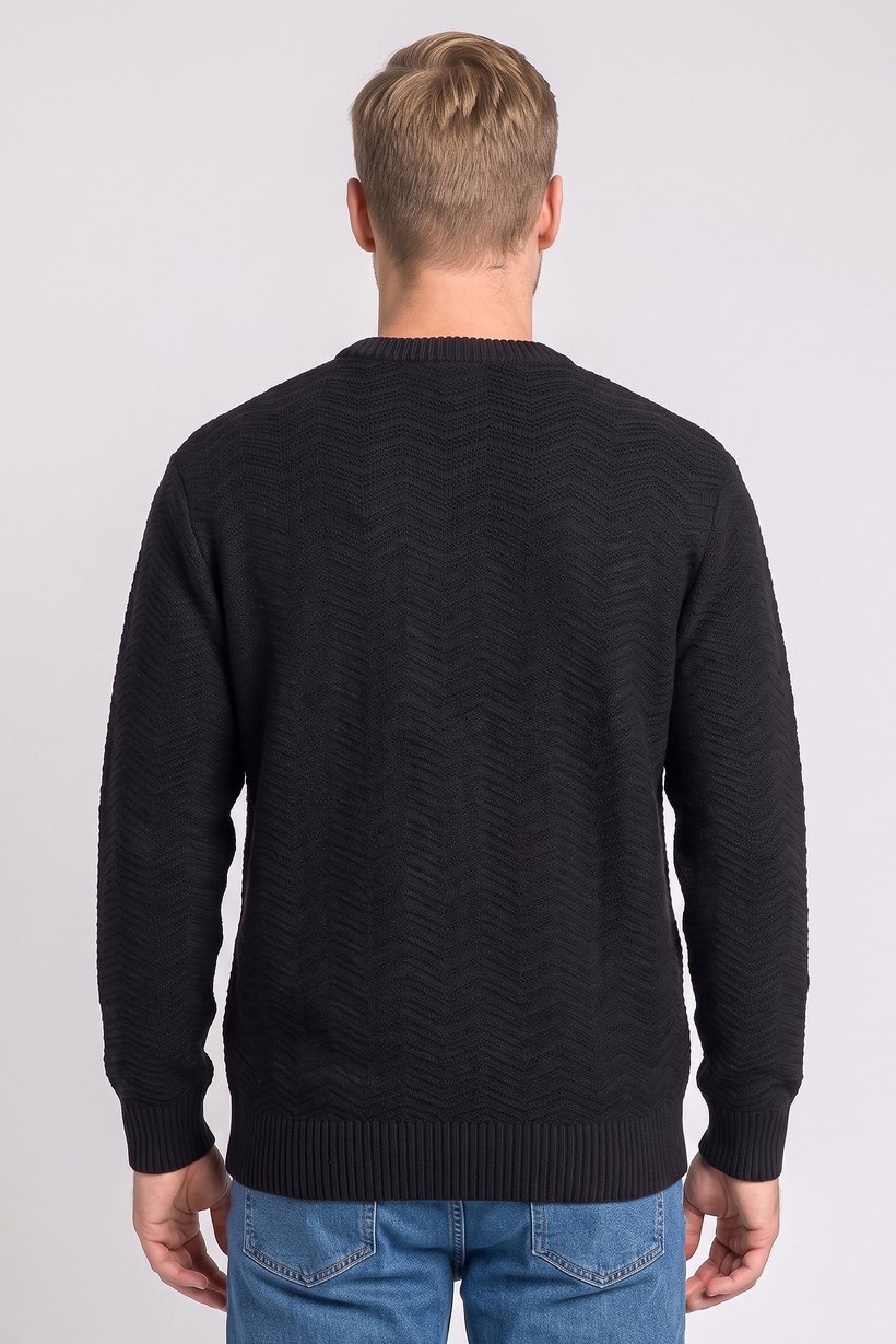 Men Crew Neck Long Sleeve Knitted Sweater, Black