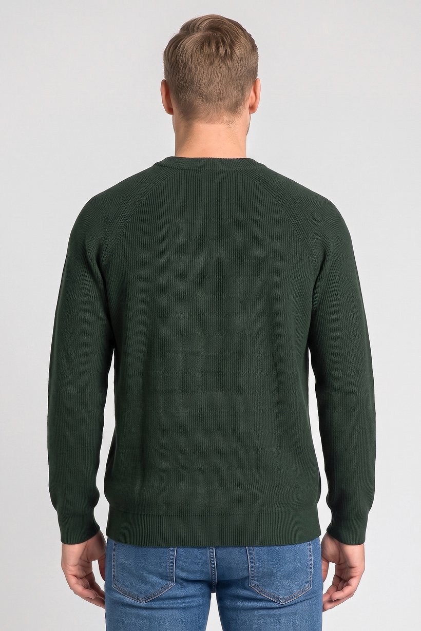 Men Crew Neck Knitted Sweater, Dark Green