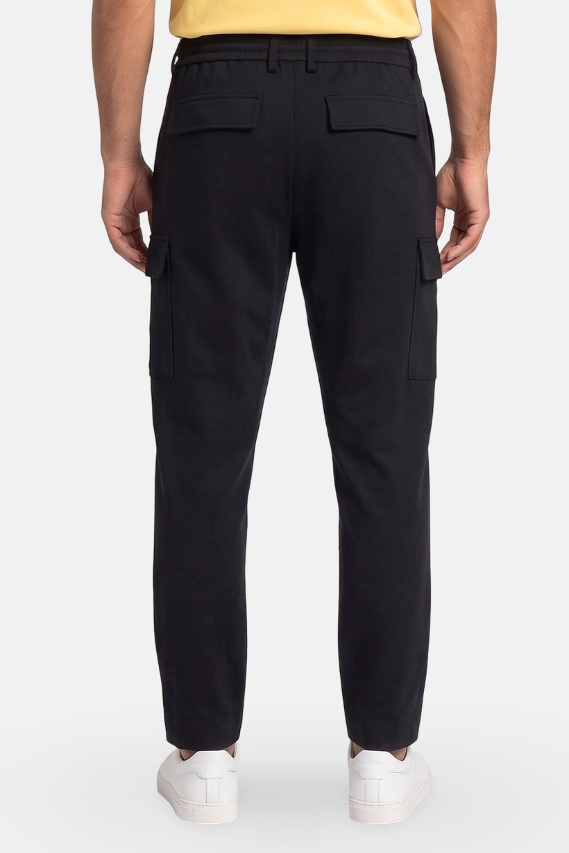 Men Regular Fit Solid Cargo Pants, Navy Blue
