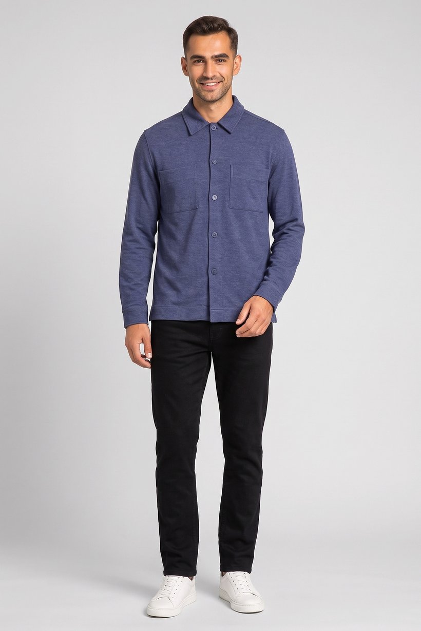 Men Regular Fit Solid Long Sleeve Casual Shirt, Navy