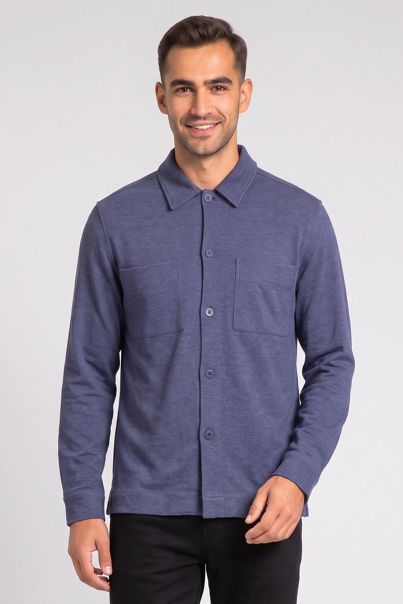 Men Regular Fit Solid Long Sleeve Casual Shirt, Navy