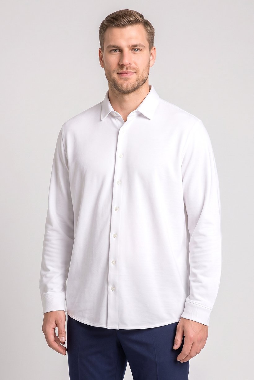 Men Regular Fit Textured Long Sleeve Casual Shirt, White