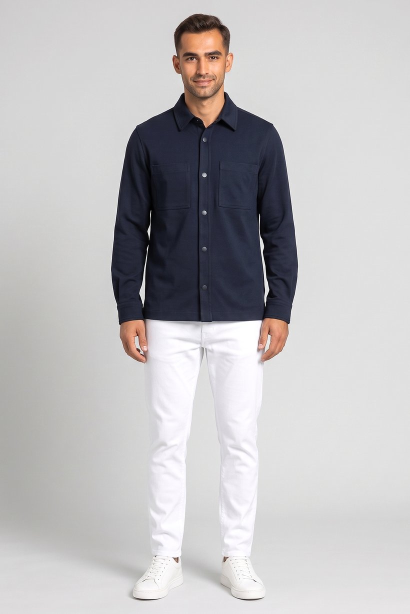 Men Regular Fit Long Sleeve Textured Casual Shirt, Navy