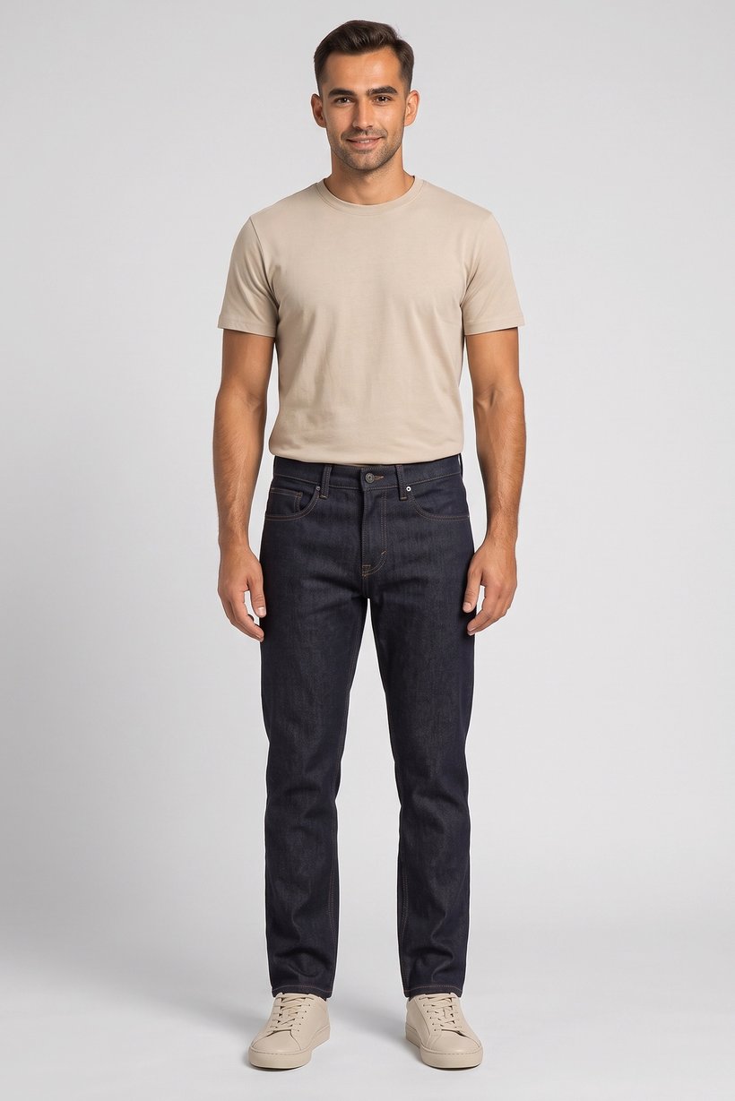 Men Straight Fit Solid Stretchable Jeans, Navy