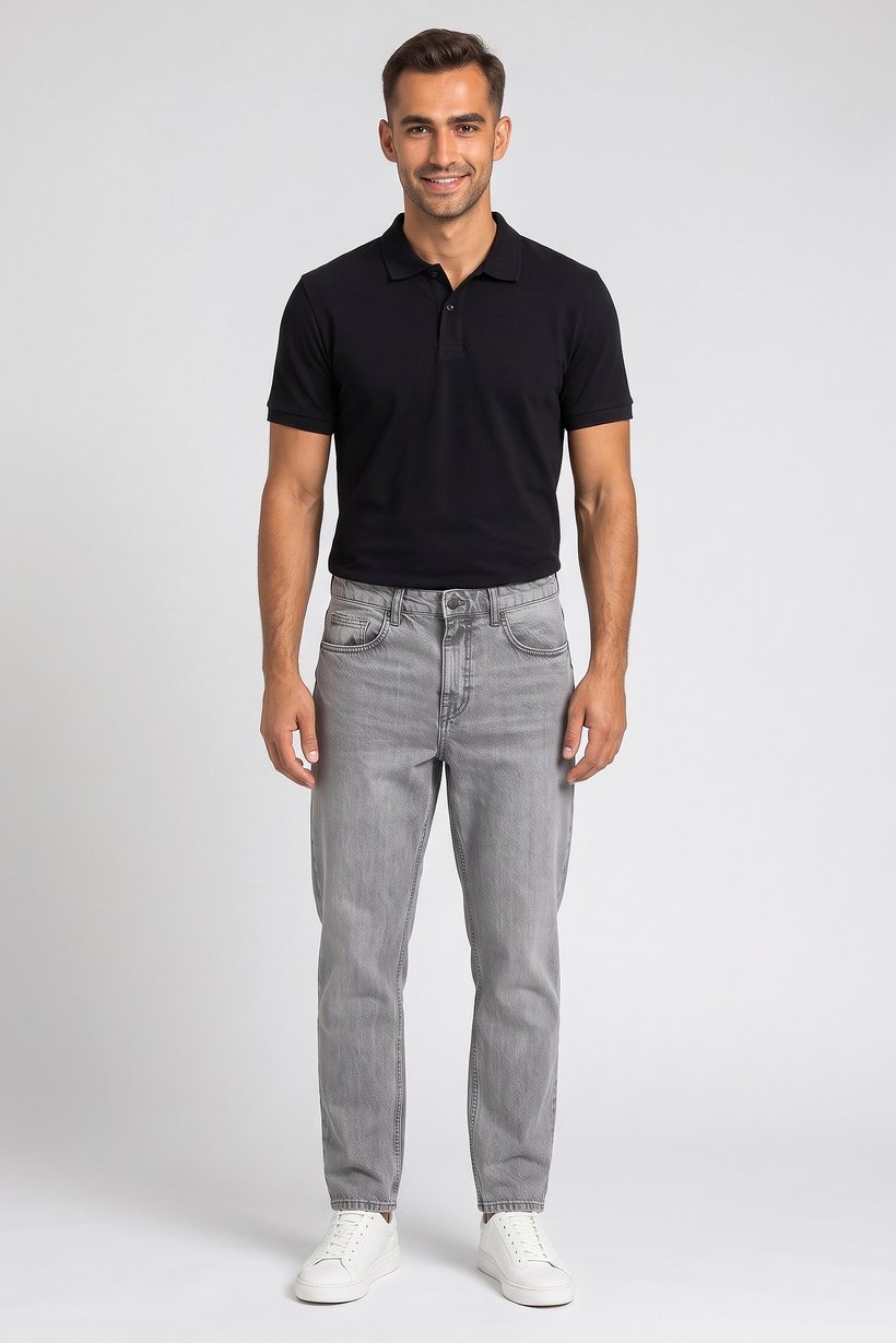 Men Loose Fit Washed Non-Stretchable Jeans, Light Grey