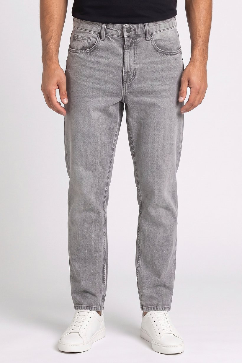 Men Loose Fit Washed Non-Stretchable Jeans, Light Grey