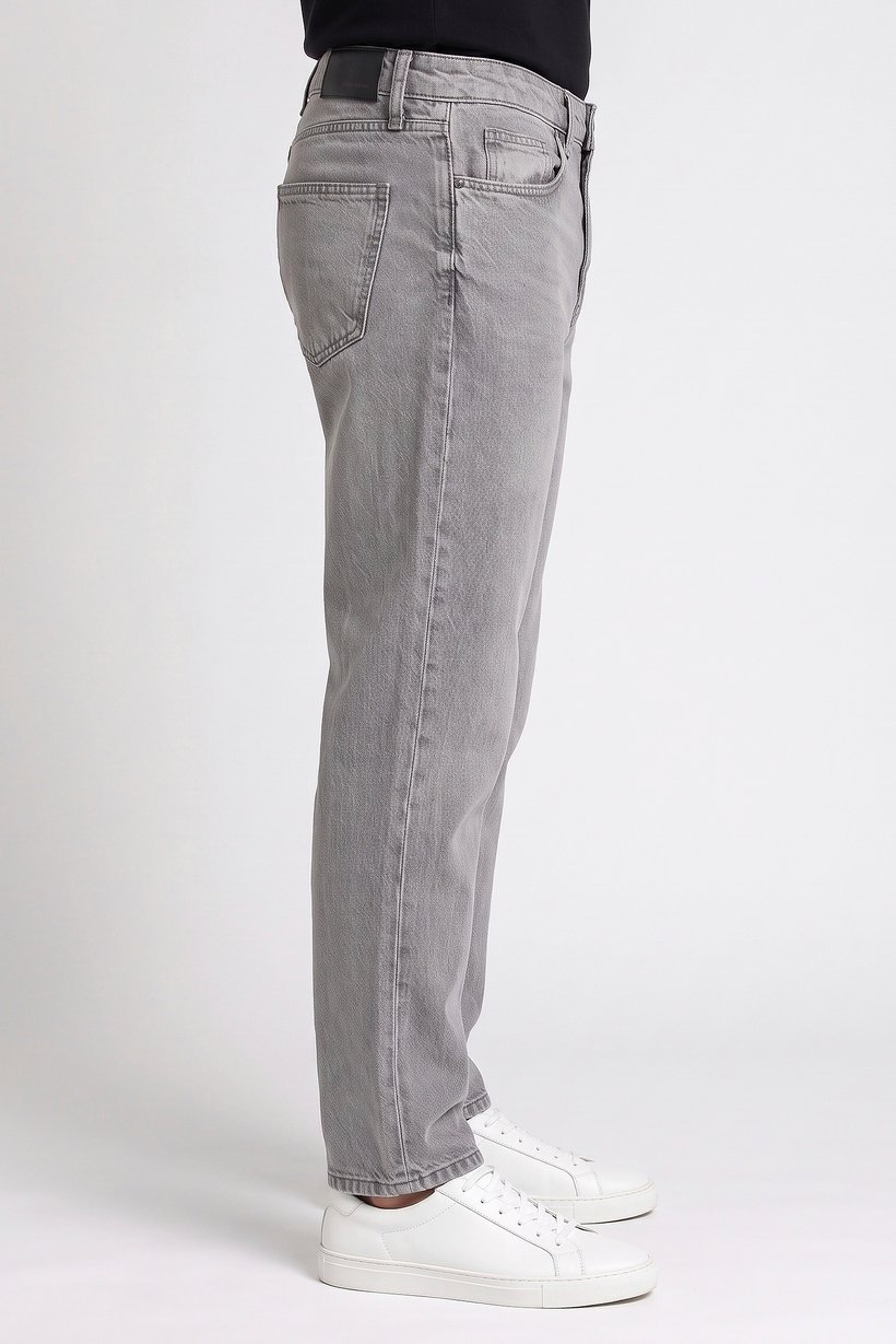 Men Loose Fit Washed Non-Stretchable Jeans, Light Grey
