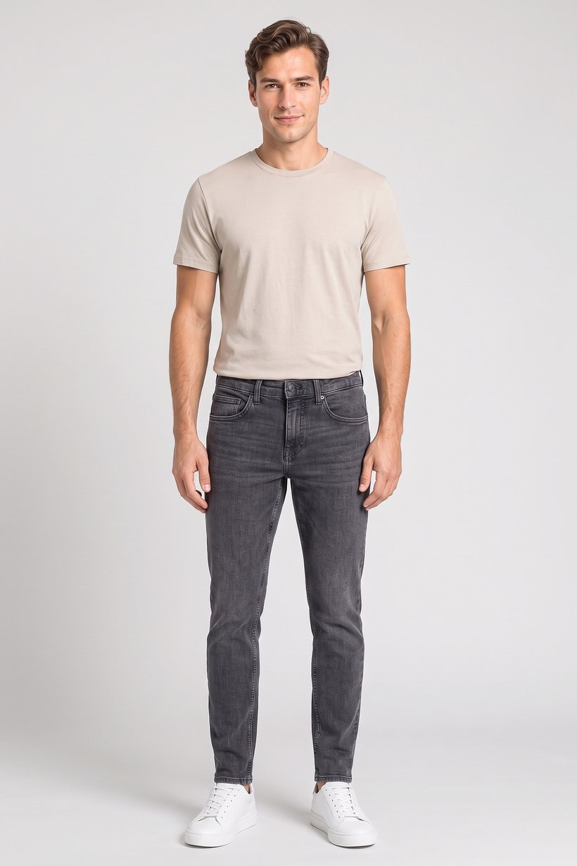 Men Slim Fit Solid Stretchable Jeans, Charcoal Grey
