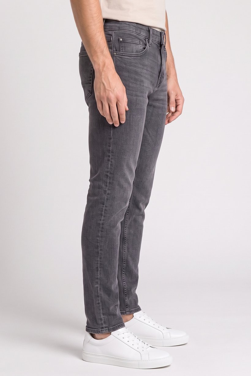 Men Slim Fit Solid Stretchable Jeans, Charcoal Grey