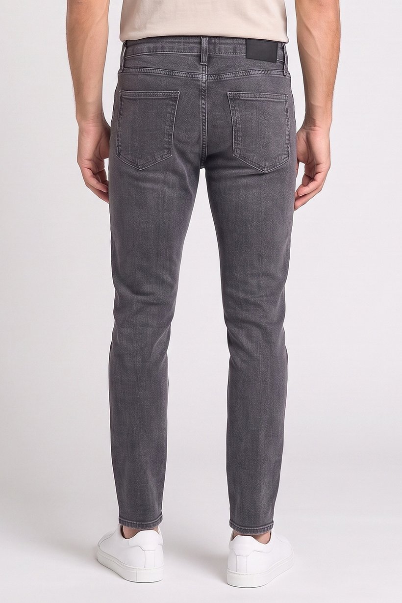 Men Slim Fit Solid Stretchable Jeans, Charcoal Grey