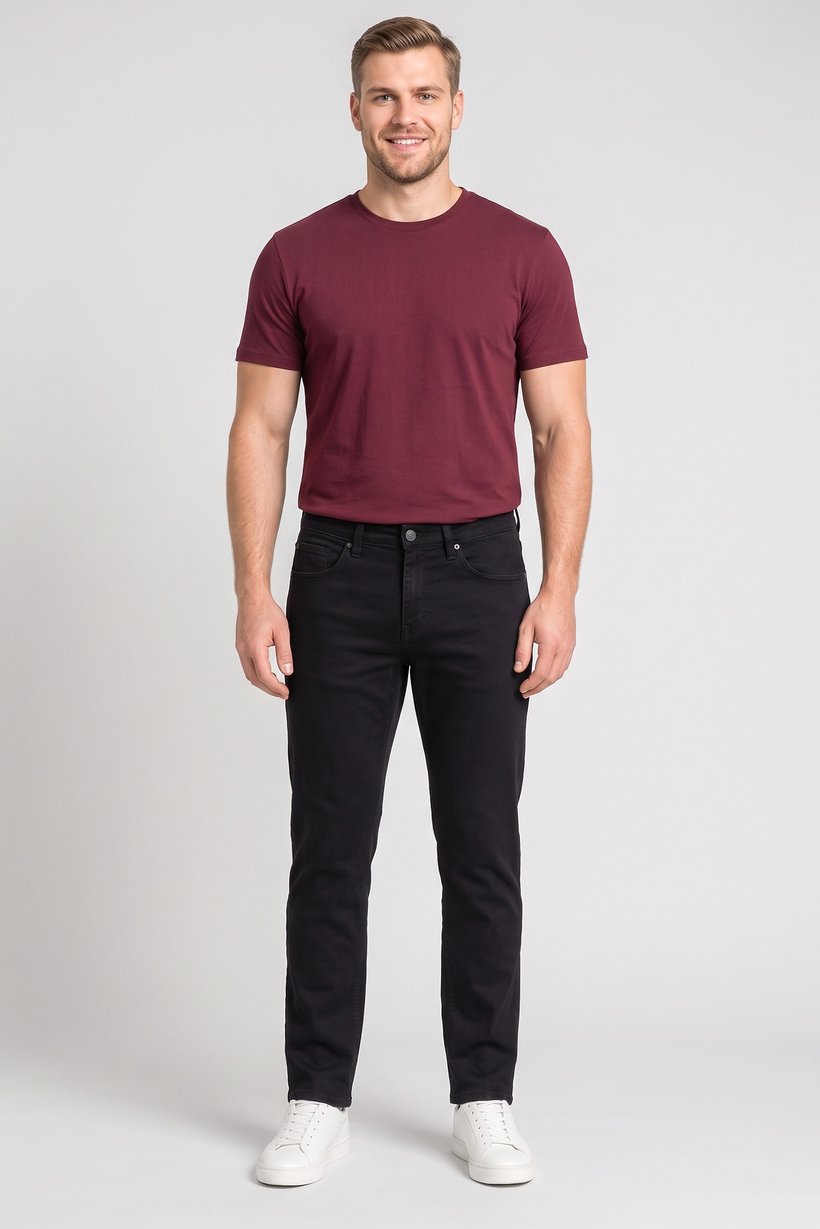 Men Straight Fit Washed Stretchable Jeans, Black