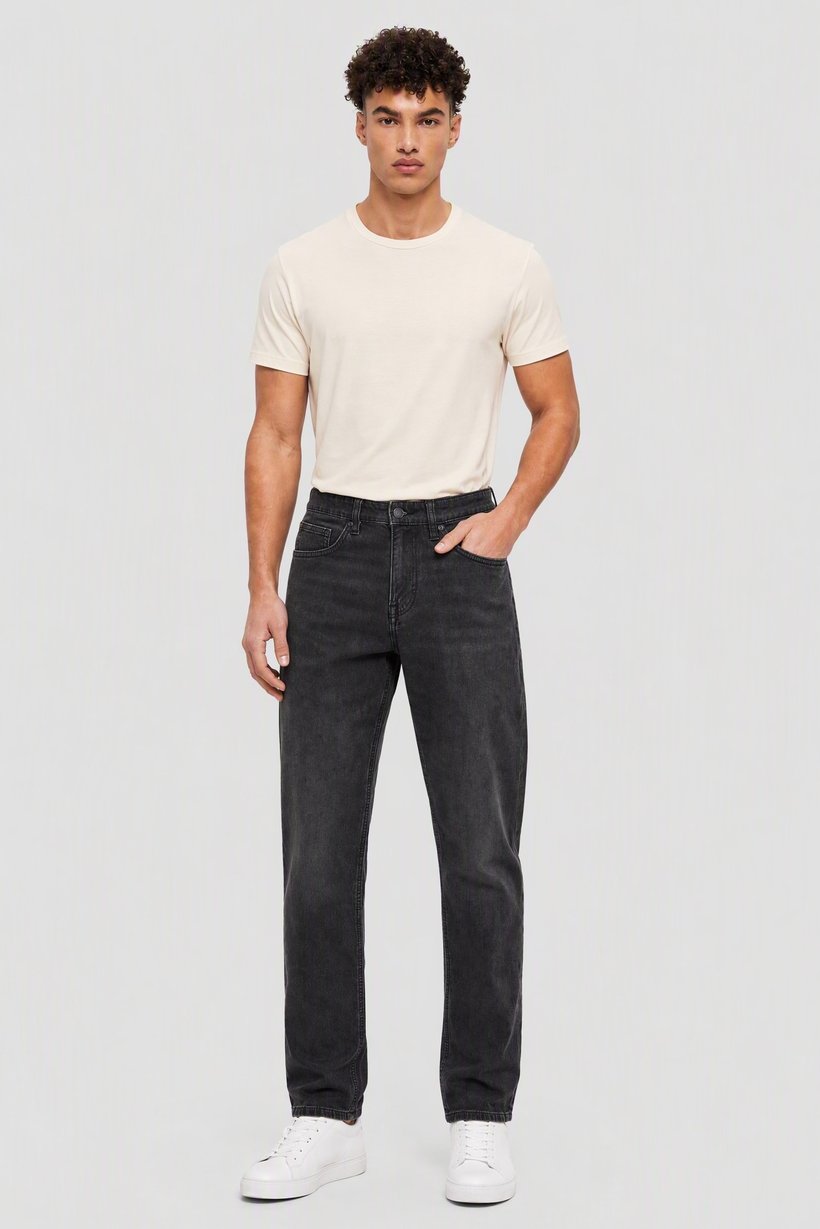 Men Straight Fit Washed Stretchable Jeans, Black