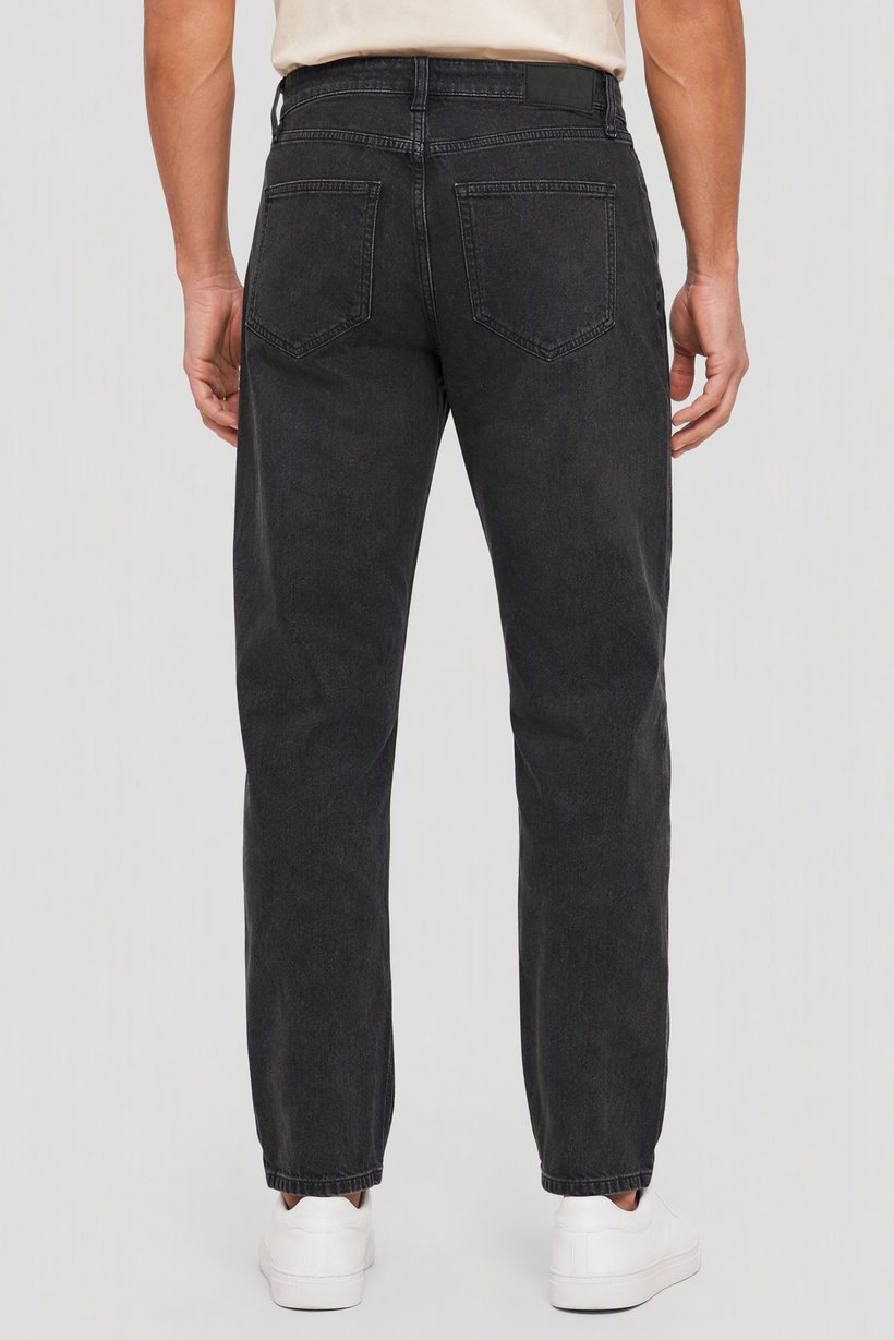 Men Straight Fit Washed Stretchable Jeans, Black