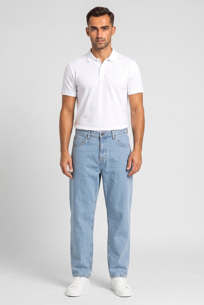 Men Baggy Fit Washed No Stretch Jeans, Blue