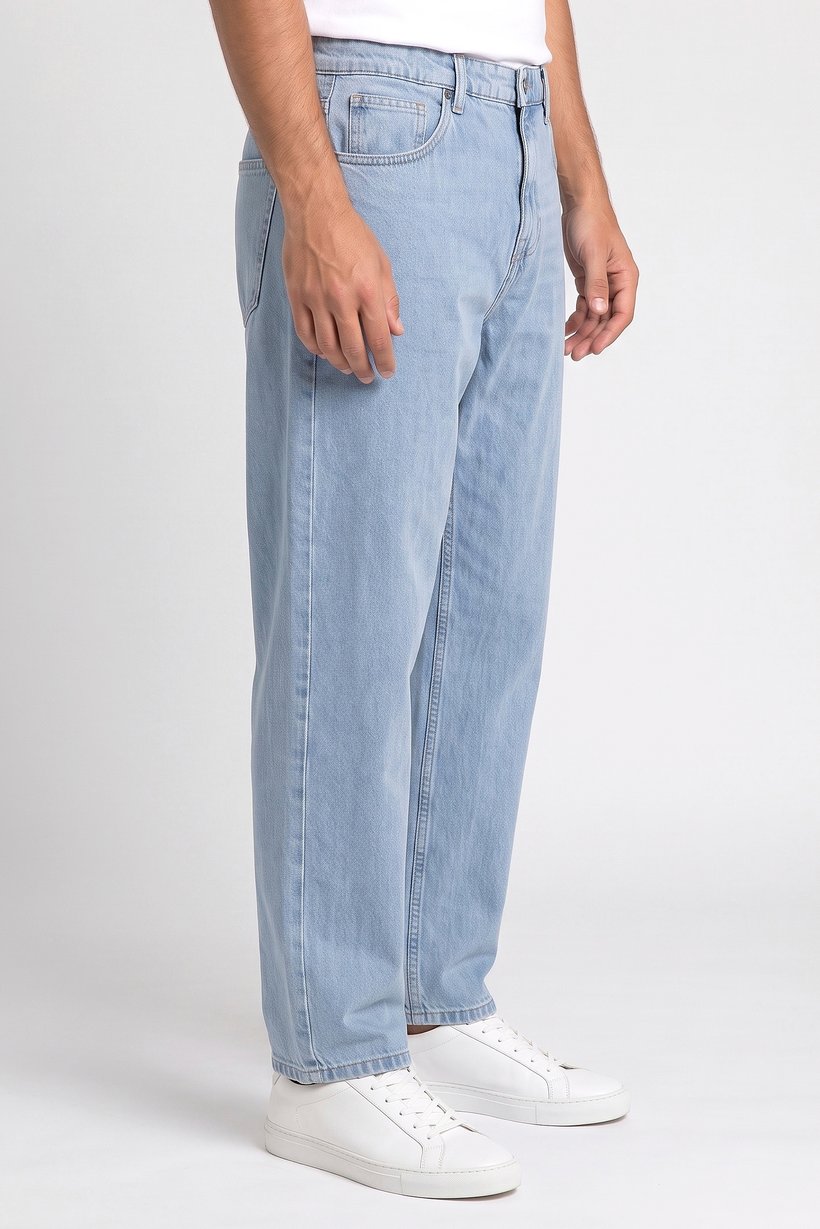 Men Baggy Fit Washed No Stretch Jeans, Blue